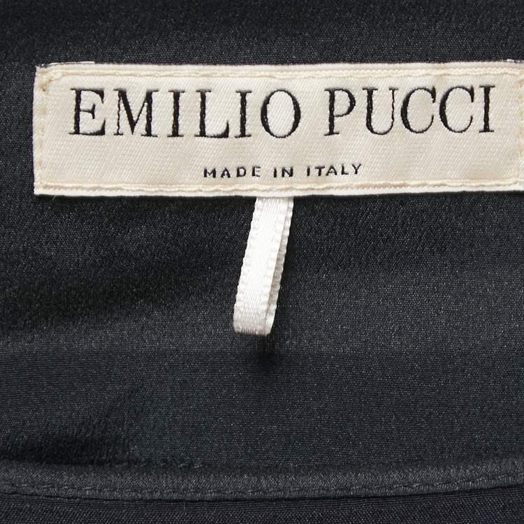Pre Owned Emilio Pucci Black/Blue Printed Silk Blouse S