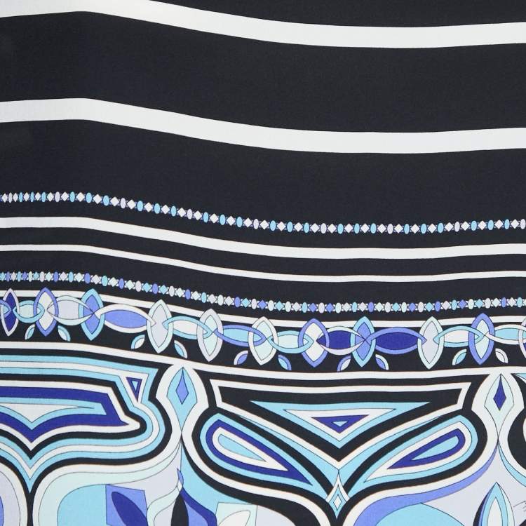 Pre Owned Emilio Pucci Black/Blue Printed Silk Blouse S
