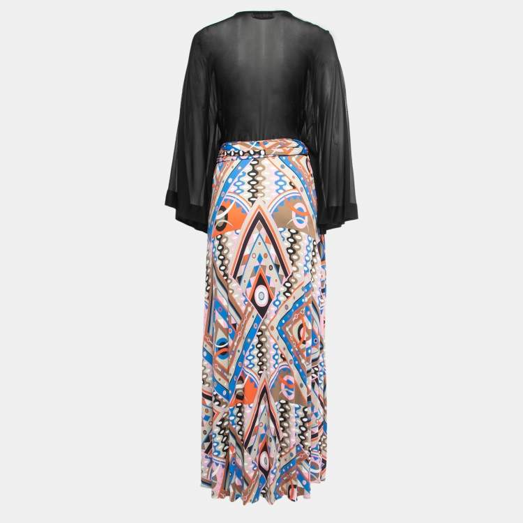 Pre Owned Emilio Pucci Multicolor Jersey Bell Sleeve Belted Maxi Dress M