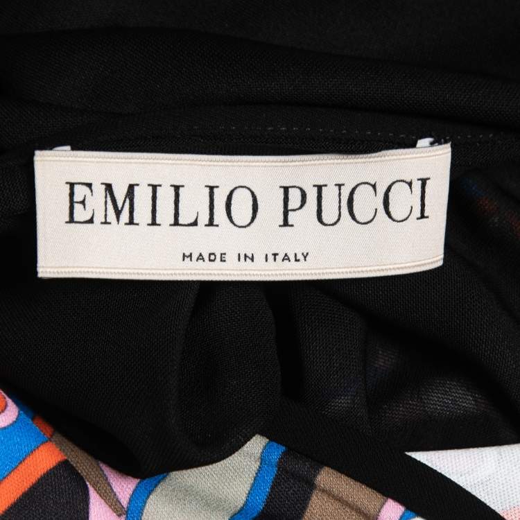 Pre Owned Emilio Pucci Multicolor Jersey Bell Sleeve Belted Maxi Dress M