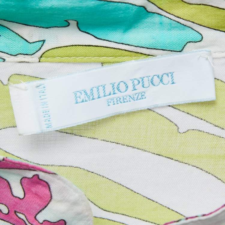 Pre Owned Emilio Pucci Multicolor Graphic Printed Cotton Tie Closure Long Cover-Up Dress M