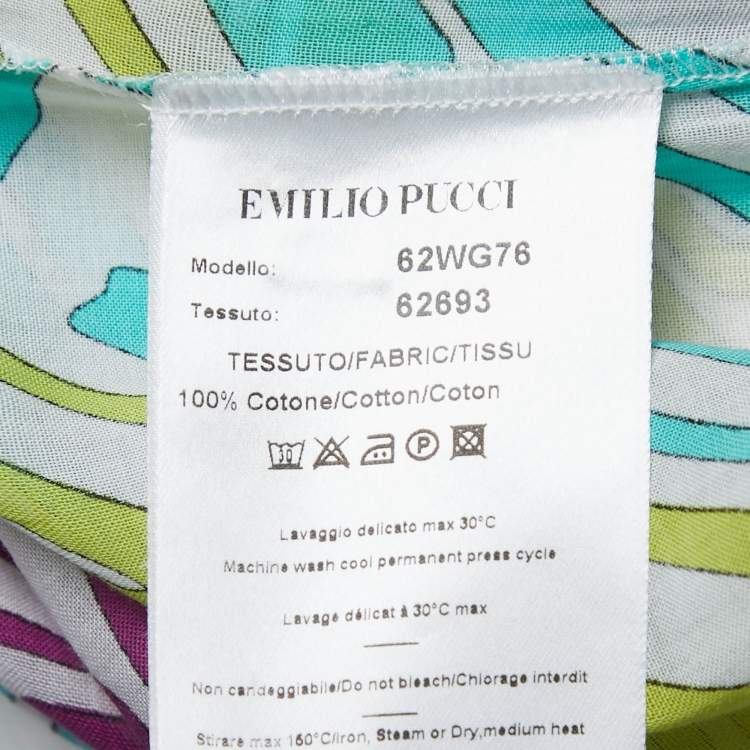 Pre Owned Emilio Pucci Multicolor Graphic Printed Cotton Tie Closure Long Cover-Up Dress M