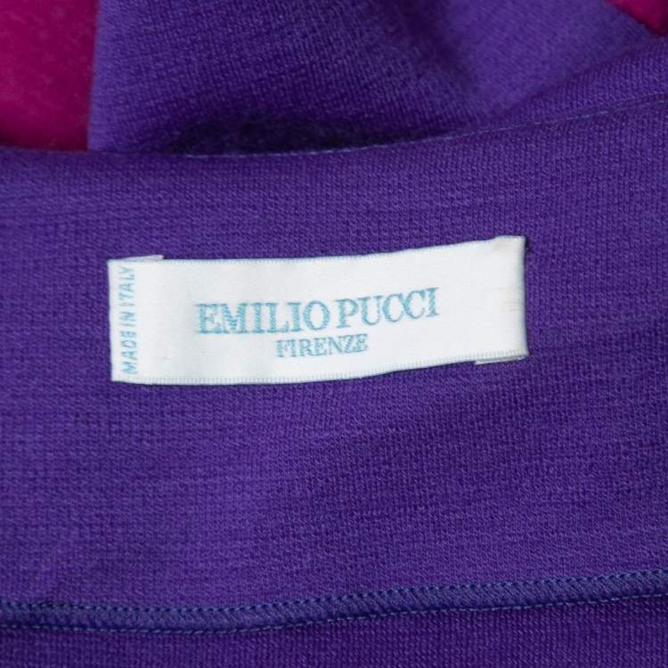 Pre Owned Emilio Pucci Blue/Purple Wool Knit V-Neck Short Dress S