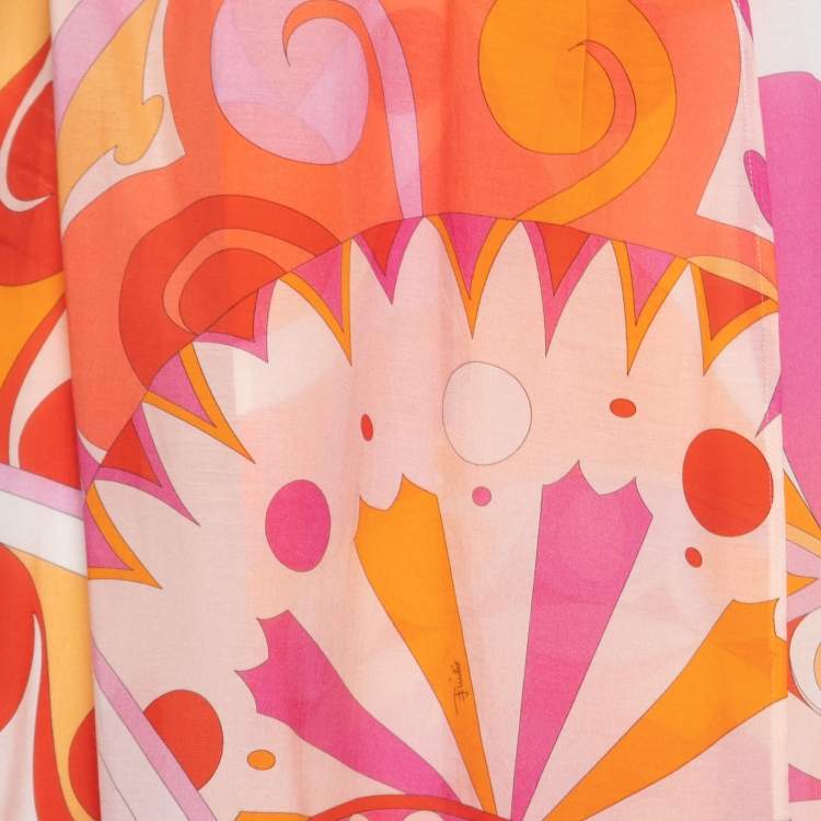 Pre Owned Emilio Pucci Multicolor Printed Cotton Blend Maxi Skirt S