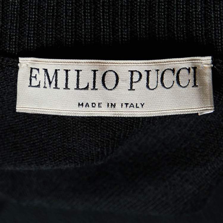 Pre Owned Emilio Pucci Multicolor Printed Silk & Black Wool Sweater Top XL