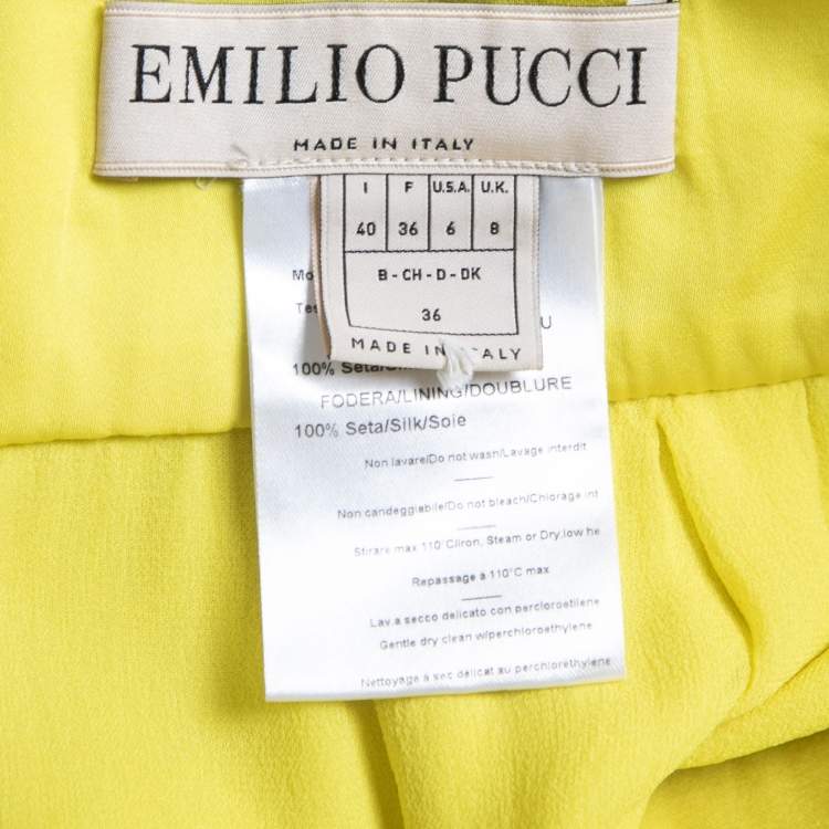 Pre Owned Emilio Pucci Yellow Embroidered Silk Back Open Slit Detail Gown S