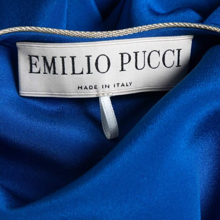 Pre Owned Emilio Pucci Blue Embroidered Silk Kaftan Maxi One Size