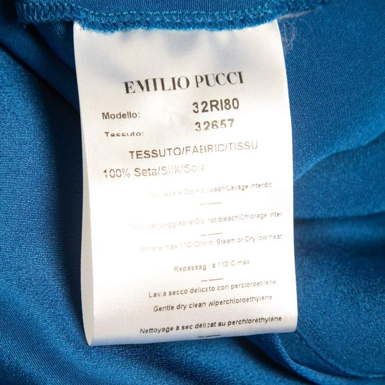 Pre Owned Emilio Pucci Blue Embroidered Silk Kaftan Maxi One Size