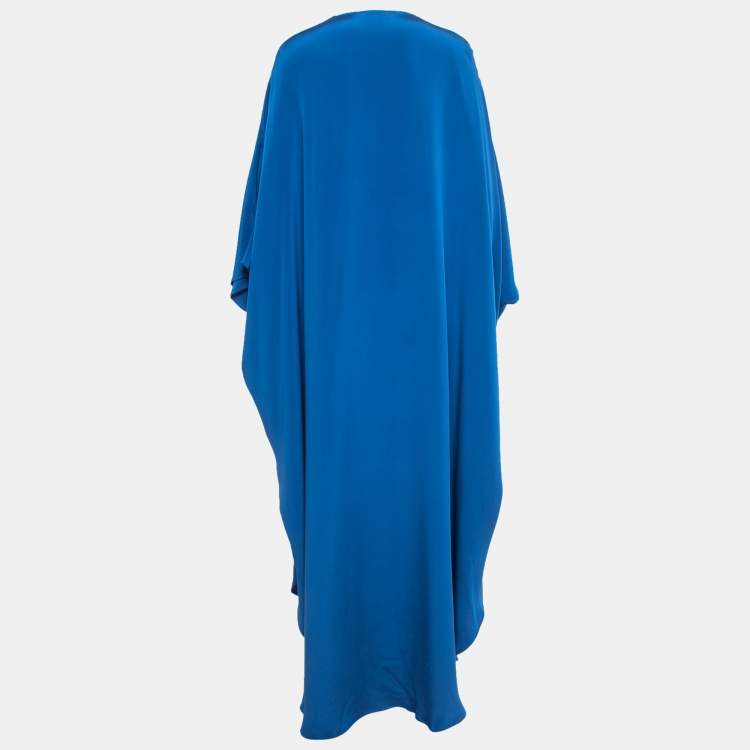 Pre Owned Emilio Pucci Blue Embroidered Silk Kaftan Maxi One Size