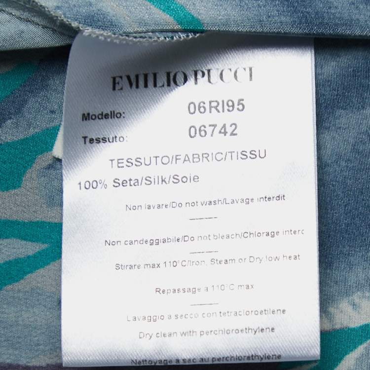 Pre Owned Emilio Pucci Multicolor Printed Silk Long Sleeve Belted Short Dress M