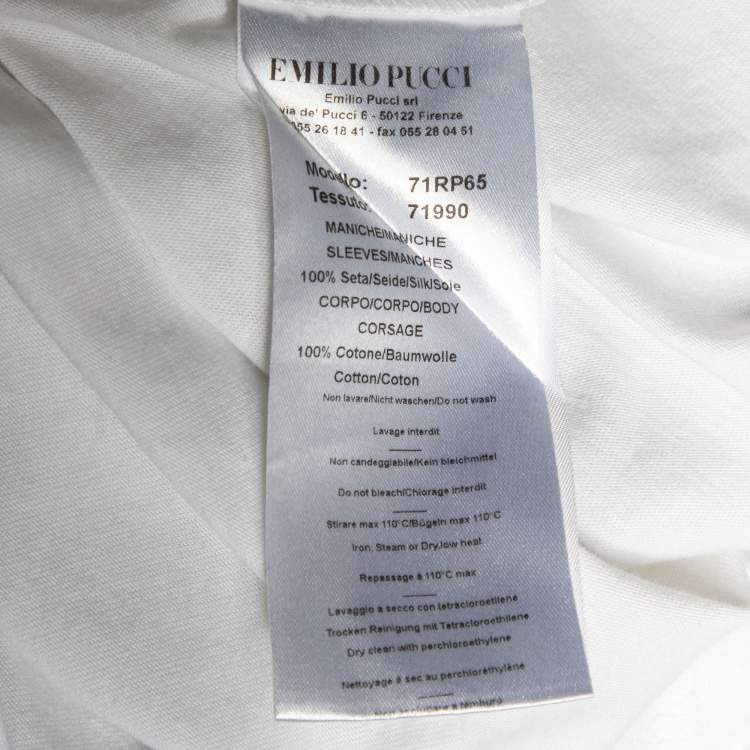 Pre Owned Emilio Pucci White Cotton Knit Contrast Ruffle Sleeve T-Shirt S