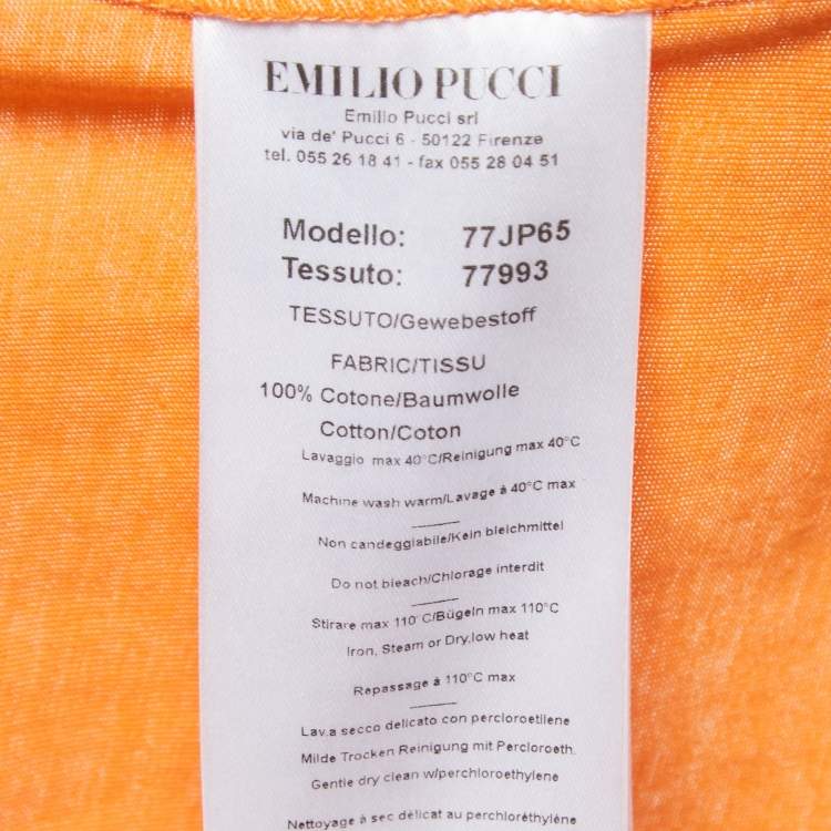 Pre Owned Emilio Pucci Orange Cotton Crystal Embellished Logo T-Shirt S
