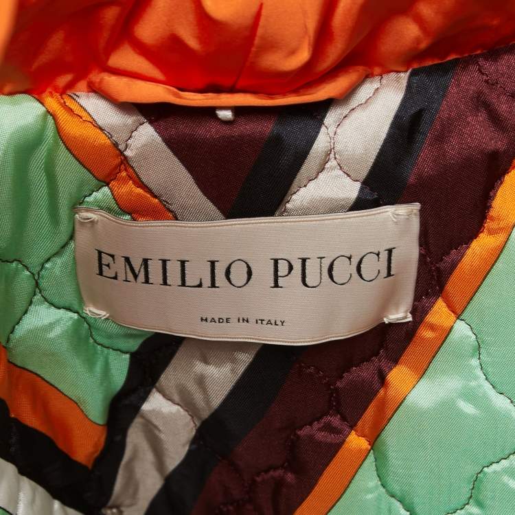 Pre Owned Emilio Pucci Orange Synthetic Hooded Down Jacket M