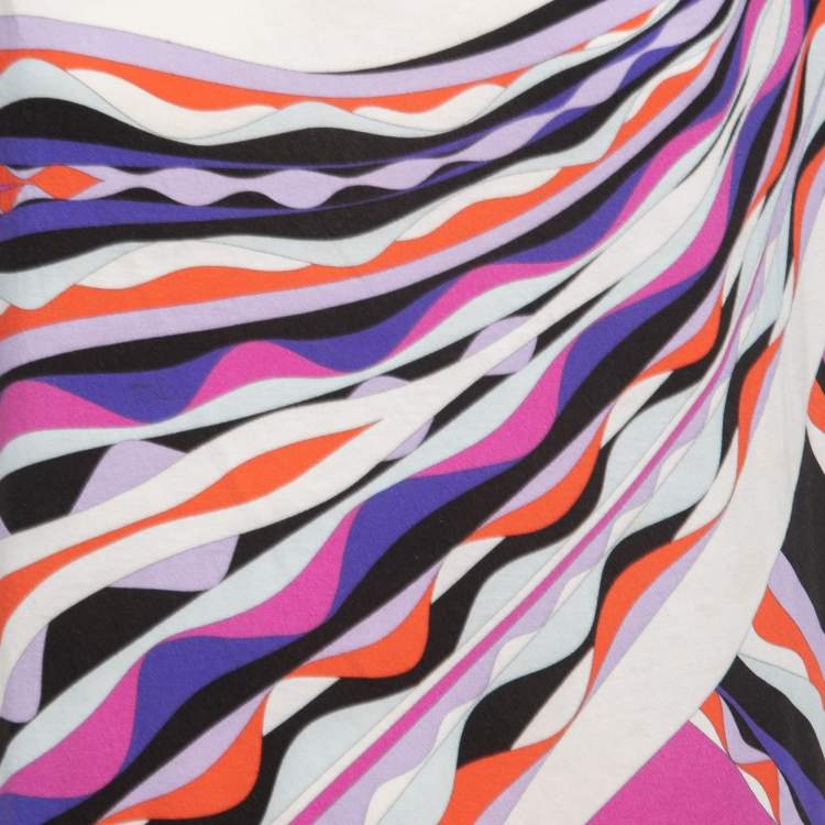 Pre Owned Emilio Pucci Multicolor Abstract Print Crepe Short Sleeve Top M