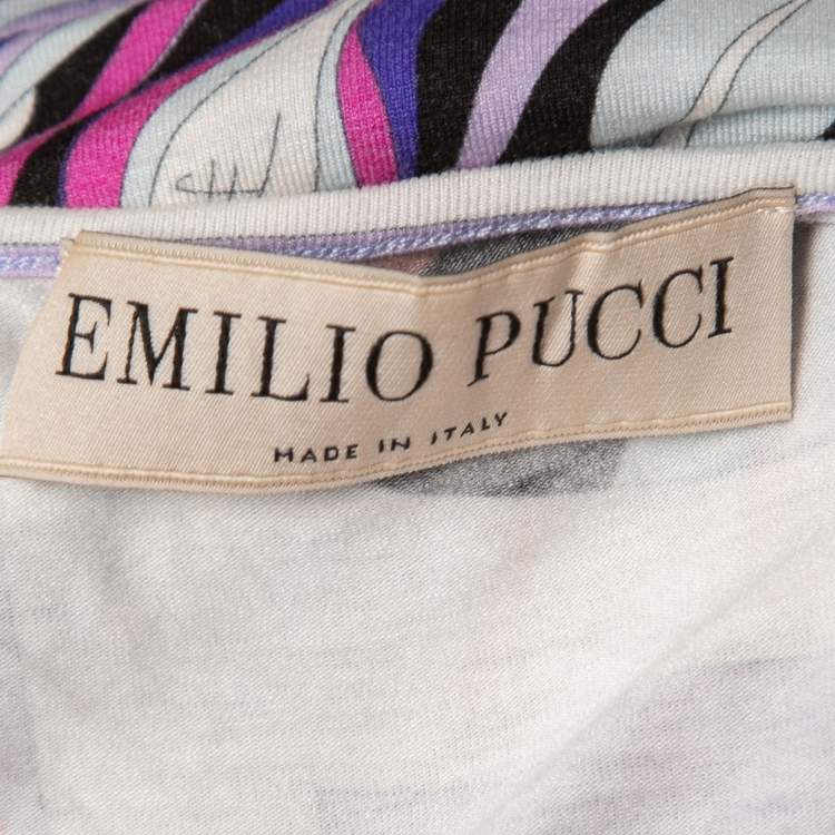Pre Owned Emilio Pucci Multicolor Abstract Print Crepe Short Sleeve Top M