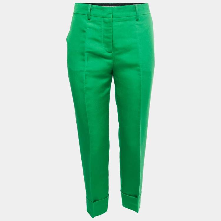 Pre Owned Emilio Pucci Green Silk Tailored Trousers M