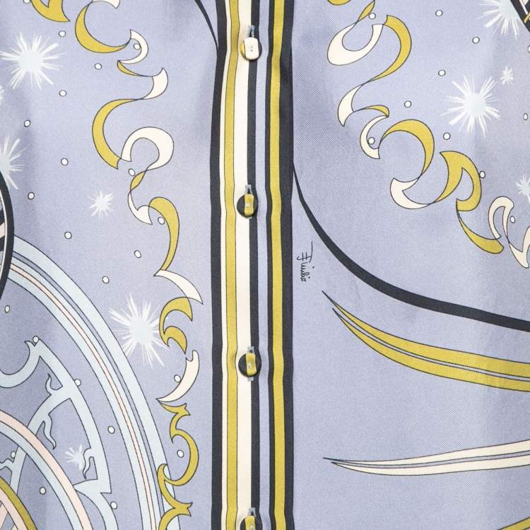 Pre Owned Emilio Pucci Light Blue Esperidi Print Silk Pant Shirt Set M