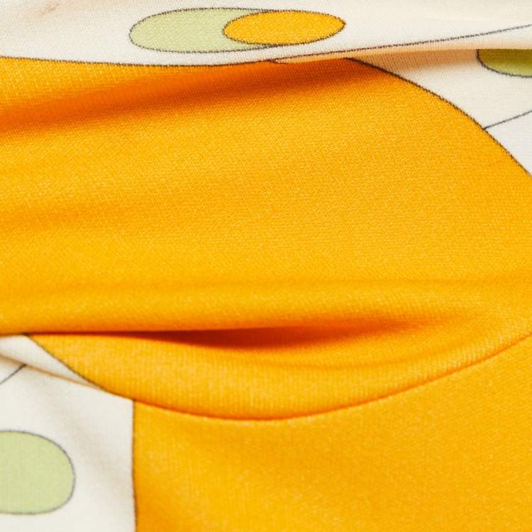 Pre Owned Emilio Pucci Orange Printed Jersey High Neck Mini Dress L