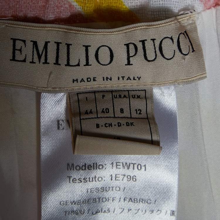 Pre Owned Emilio Pucci Pink Printed Cotton Straight Leg Pants M