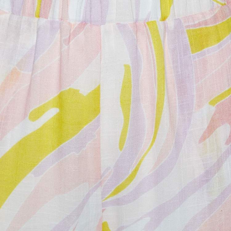 Pre Owned Emilio Pucci Pink Printed Cotton Straight Leg Pants M