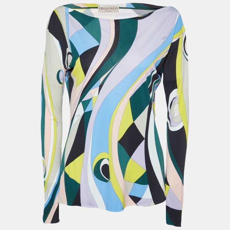 Pre Owned Emilio Pucci Multicolor Printed Jersey Long Sleeve Top M