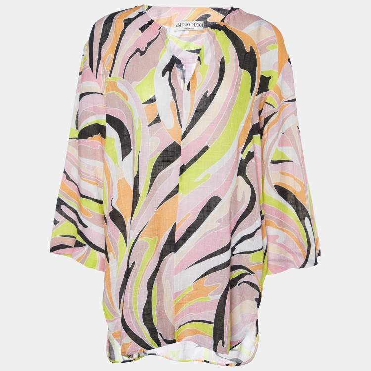 Pre Owned Emilio Pucci Multicolor Printed Cotton Tunic Top M