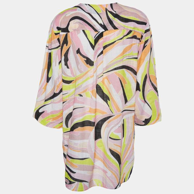 Pre Owned Emilio Pucci Multicolor Printed Cotton Tunic Top M