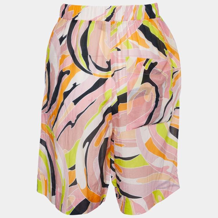 Pre Owned Emilio Pucci Multicolor Printed Cotton & Silk Shorts M