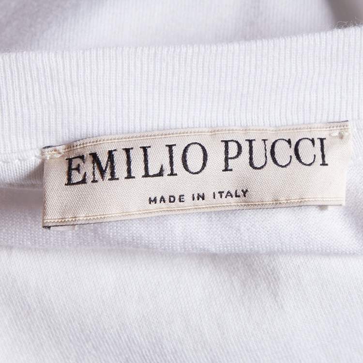 Pre Owned Emilio Pucci White logo Embossed Cotton Knit T-Shirt M