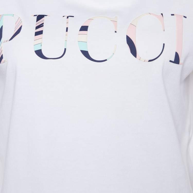 Pre Owned Emilio Pucci White logo Embossed Cotton Knit T-Shirt M