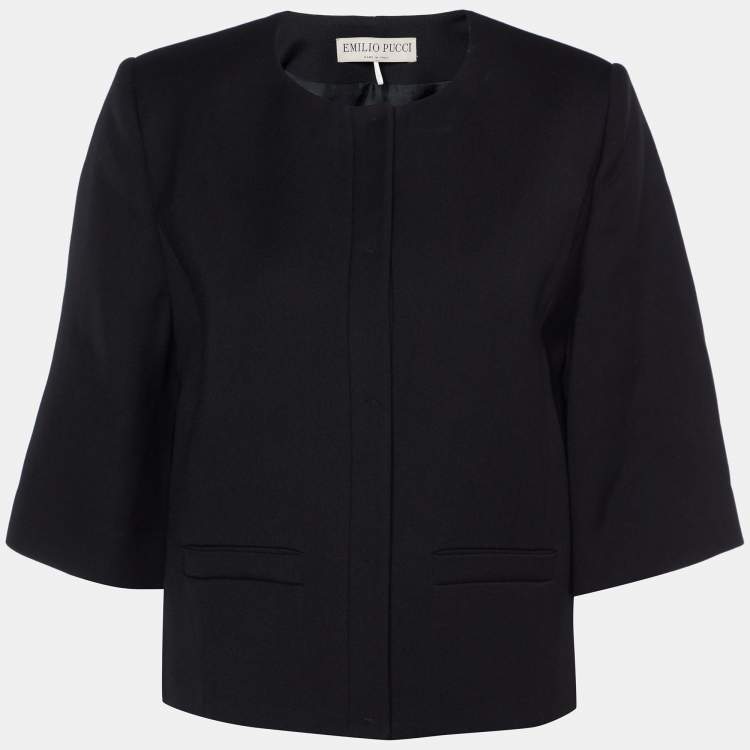 Pre Owned Emilio Pucci Black Wool & Silk Collarless Jacket M