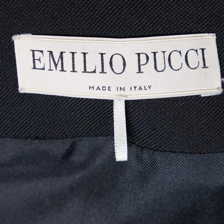 Pre Owned Emilio Pucci Black Wool & Silk Collarless Jacket M