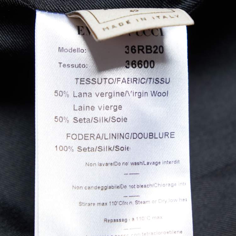 Pre Owned Emilio Pucci Black Wool & Silk Collarless Jacket M