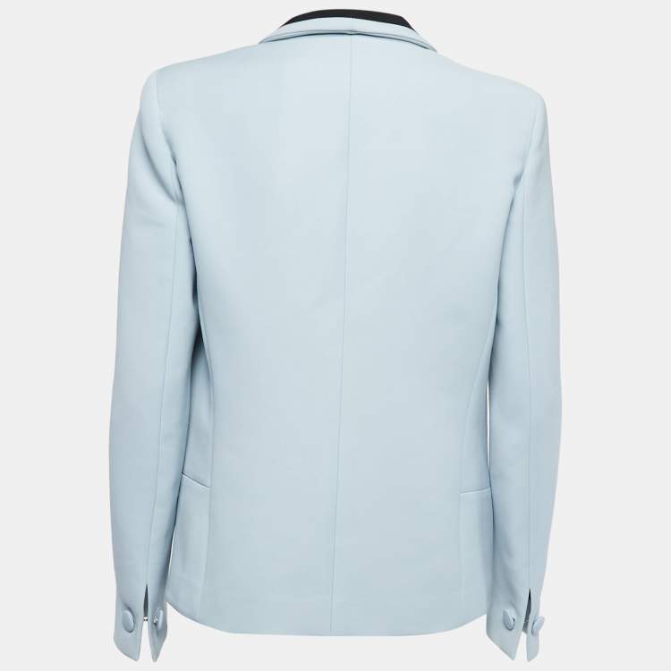 Pre Owned Emilio Pucci Light Blue Wool Shawl Lapeled Blazer M