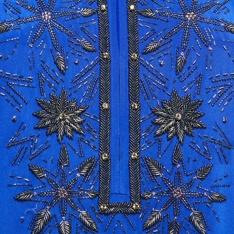 Pre Owned Emilio Pucci Blue Silk Embellished Tunic Top One Size 