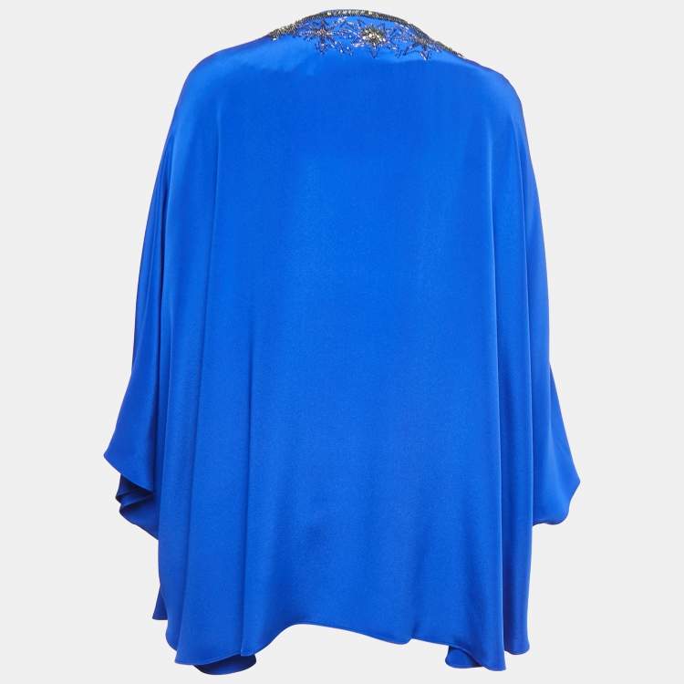 Pre Owned Emilio Pucci Blue Silk Embellished Tunic Top One Size 