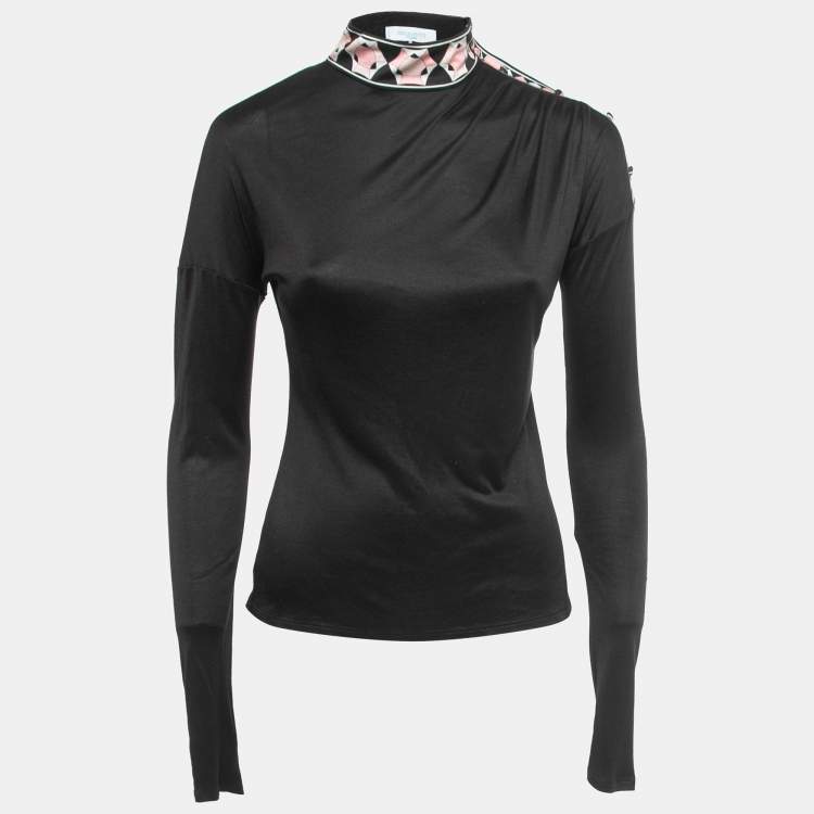 Pre Owned Emilio Pucci Black Jersey Draped Long Sleeve Top S