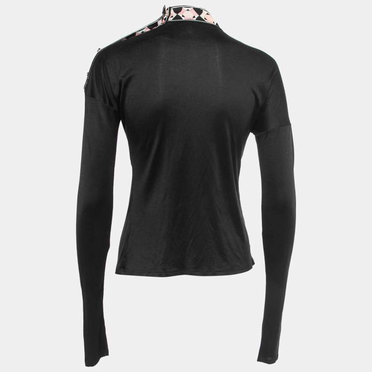 Pre Owned Emilio Pucci Black Jersey Draped Long Sleeve Top S