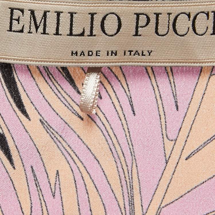 Pre Owned Emilio Pucci Black Printed Silk Sleeveless Ruffled Top S