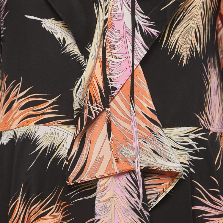 Pre Owned Emilio Pucci Black Printed Silk Sleeveless Ruffled Top S