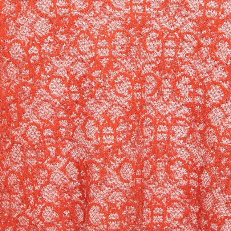 Pre Owned Emilio Pucci Orange Bee Patterned Mesh Knitted Top M