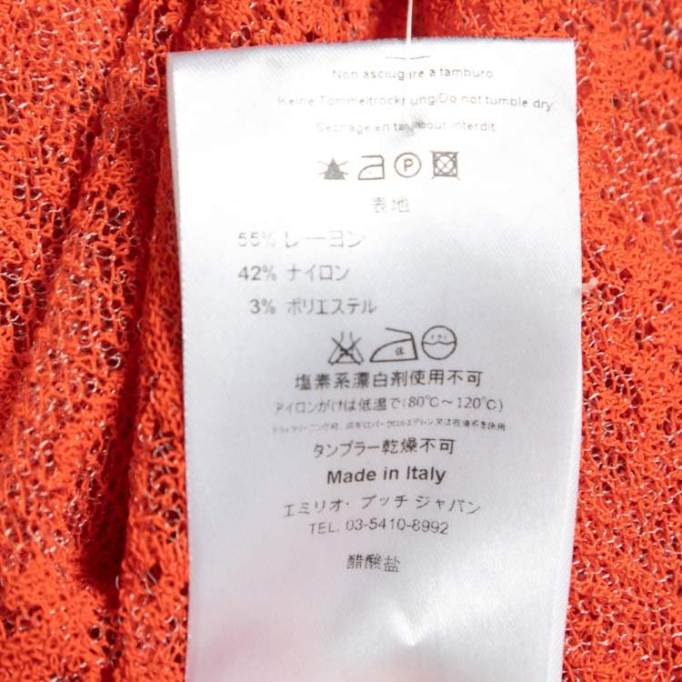 Pre Owned Emilio Pucci Orange Bee Patterned Mesh Knitted Top M