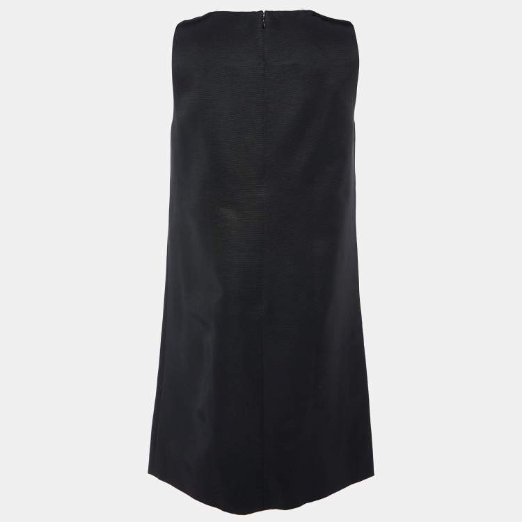 Pre Owned Emilio Pucci Black Cotton Blend Embellished Neck Detail Shift Dress M