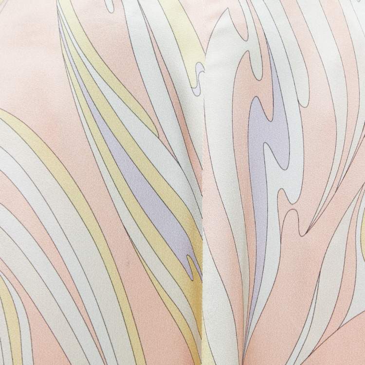 Pre Owned Emilio Pucci Beige Printed Satin Midi Skirt S