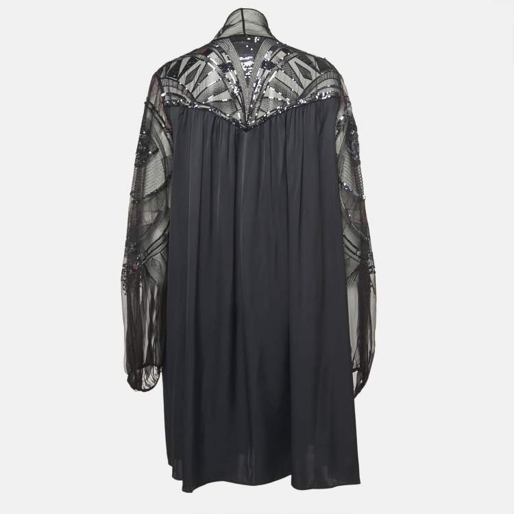 Pre Owned Emilio Pucci Navy Blue/Black Silk Blend Sequin Embellished Midi Dress XL