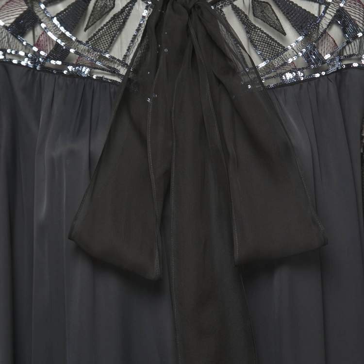 Pre Owned Emilio Pucci Navy Blue/Black Silk Blend Sequin Embellished Midi Dress XL