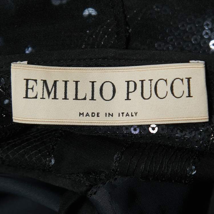 Pre Owned Emilio Pucci Navy Blue/Black Silk Blend Sequin Embellished Midi Dress XL