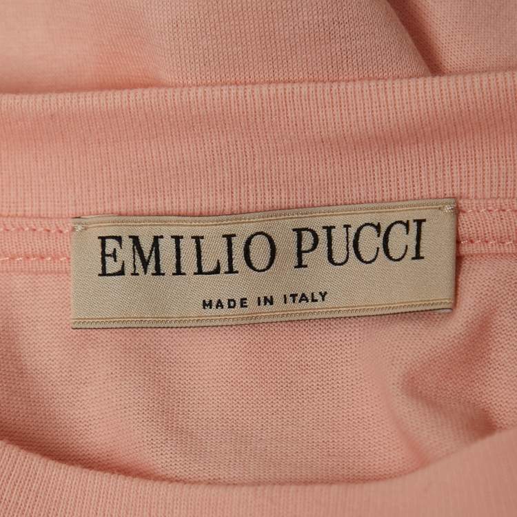 Pre Owned Emilio Pucci Light Pink Abstract Print Silk & Cotton Short Sleeve T-Shirt XS