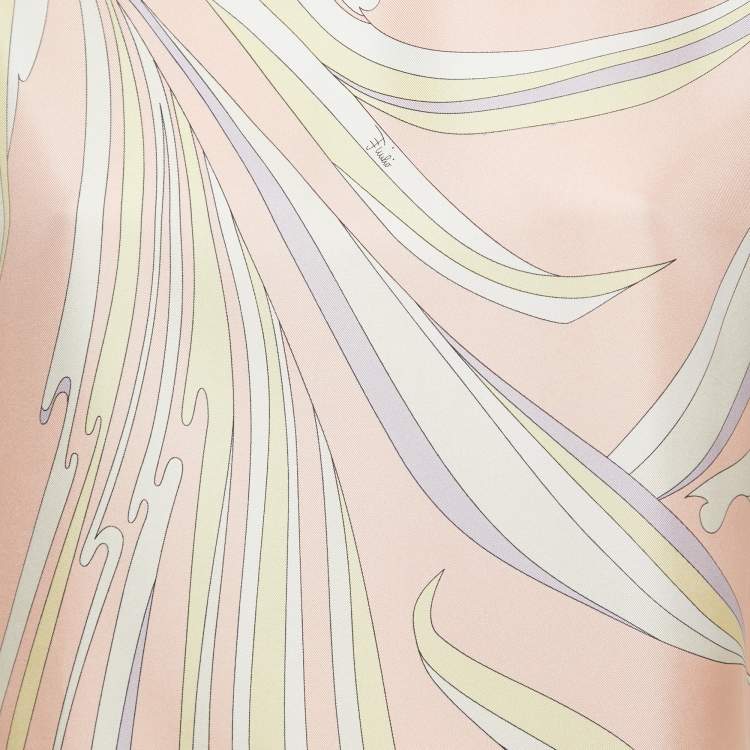 Pre Owned Emilio Pucci Light Pink Abstract Print Silk & Cotton Short Sleeve T-Shirt XS