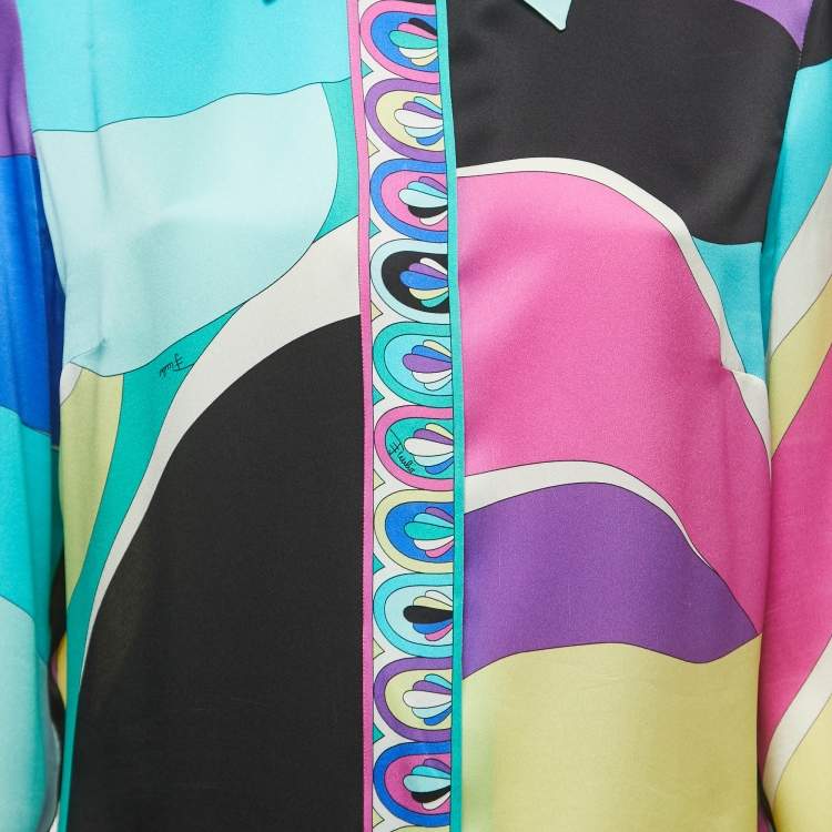Pre Owned Emilio Pucci Multicolor Print Silk Button Front Full Sleeve Shirt L